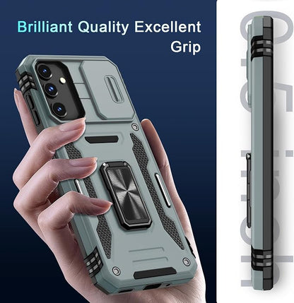 DEERLAMN Case for Samsung Galaxy A16 5G with Slide Camera Cover+Screen Protector (1 Pack), Rotated Ring Kickstand Military Grade Shockproof Protective Cover-Grey