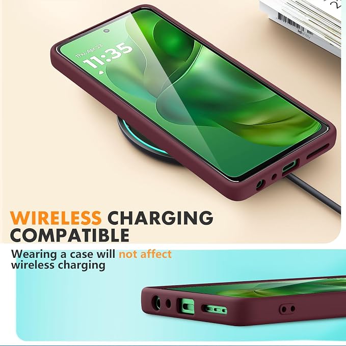 Case for Motorola Moto G Power (2025), 2 Pack Tempered Glass Screen Protectors, Soft TPU Silicone Shockproof Case-Burgundy