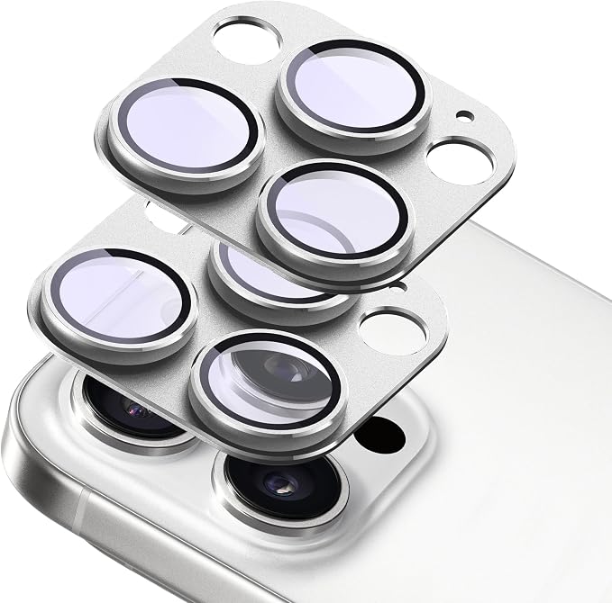 2-Pack Shatterproof Camera Lens Protector for iPhone 16 Pro/16 Pro Max |AR Tempered Glass Strong Adsorption Metal Camera Cover Screen(Silvery)