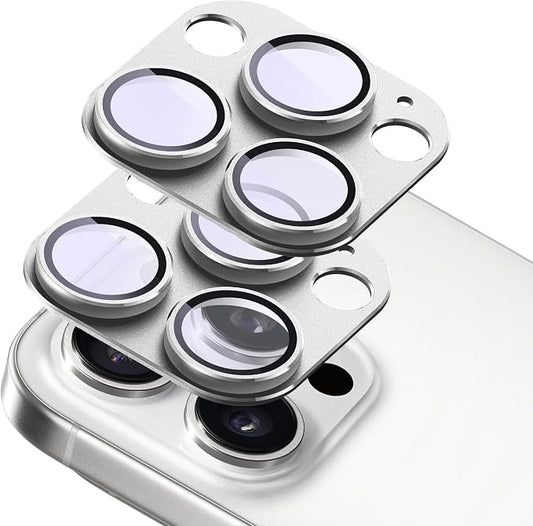 2-Pack Shatterproof Camera Lens Protector for iPhone 16 Pro/16 Pro Max |AR Tempered Glass Strong Adsorption Metal Camera Cover Screen(Silvery)