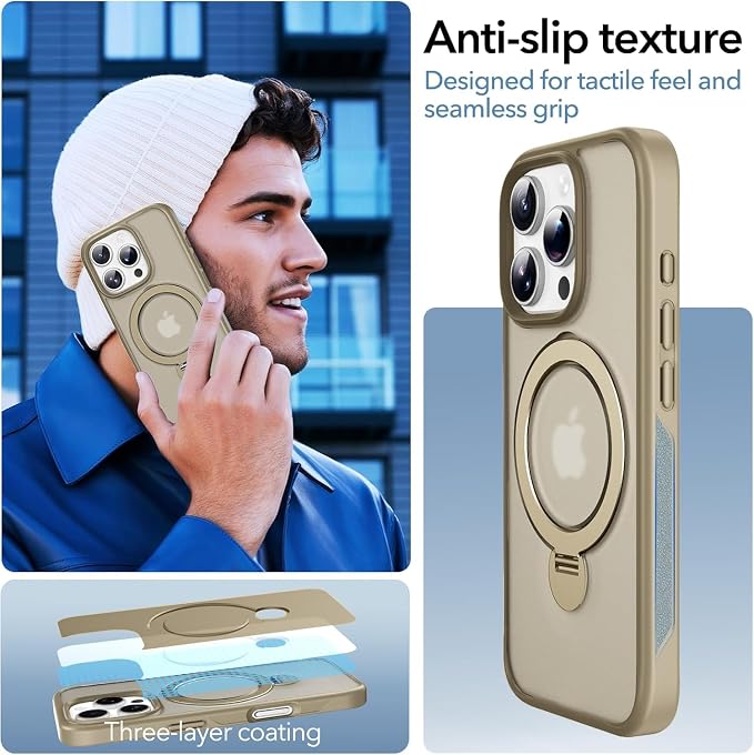 Anqrp 360° All-in-ONE Stand Case for iPhone 16 Pro with Rotatable Magnetic Kickstand Ring Holder, Compatible with MagSafe, MIL-Grade Shockproof iPhone 16 Pro Phone Case Cover 6.3" Titanium Gold