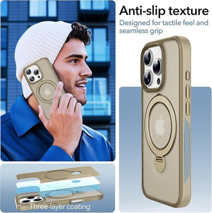 Anqrp 360° All-in-ONE Stand Case for iPhone 16 Pro with Rotatable Magnetic Kickstand Ring Holder, Compatible with MagSafe, MIL-Grade Shockproof iPhone 16 Pro Phone Case Cover 6.3" Titanium Gold