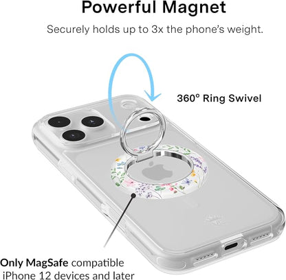 VELVET CAVIAR Compatible with MagSafe Phone Grip 2.0 | Cute Magnetic Ring Holder | Finger Loop Kickstand | Pop On Accessory for iPhone 17, 16, 15, 14, 13, 12 | Enchanted Floral
