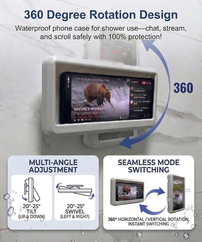 Shower Phone Holder Waterproof, 360° Adjustable Anti-Fog Case, Wall Mount for All Smartphones Up to 7 Inches