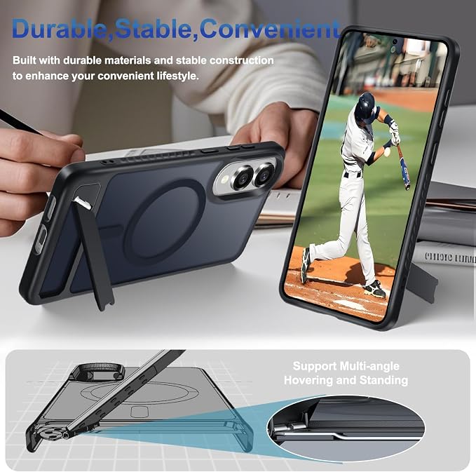 RMOCR for Samsung Galaxy S25 Edge Case with Screen Protector+Lanyard Wrist Strap,Magnetic Translucent Matte Rugged Slim Phone Cover Built in Invisible Kickstand [Fit for MagSafe],2025 Black