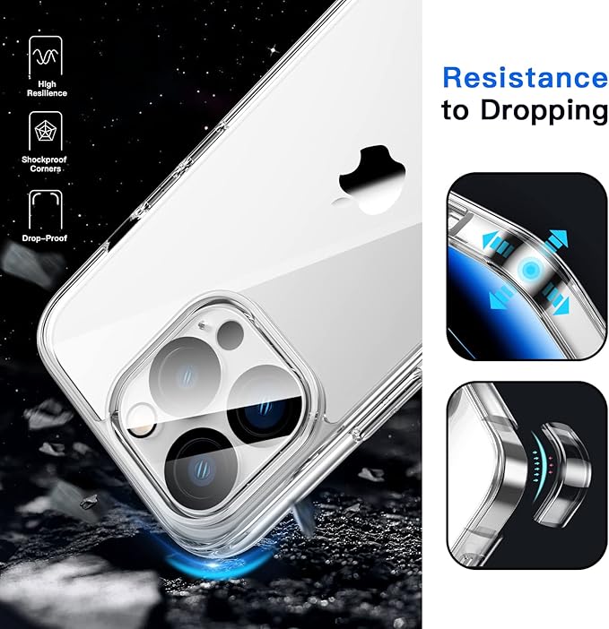JETech 5 in 1 Case for iPhone 14 Pro Max 6.7-Inch, with 2-Pack Screen Protector and Camera Lens Protector, Non-Yellowing Shockproof Bumper Phone Cover, Full Coverage Tempered Glass Film (Clear)
