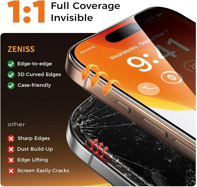 NeverBreak 9H+ Hardness for iPhone 16 Pro Max Privacy Screen Protector 12FT Military Grade Protection (Scratch, Shatter, Drop Resistance) Tempered Glass Full Coverage 6.9", 2 Pack with De-Bubble Card