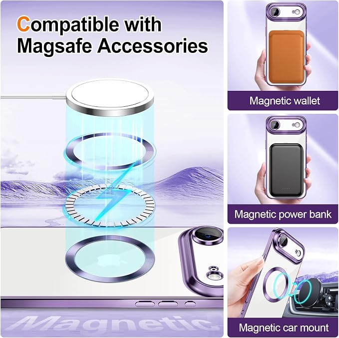 Hython for iPhone Air Case Glitter Clear Magnetic Phone Cases [Compatible with MagSafe] Full Camera Lens Protector Sparkle Luxury Plating Slim Shockproof Protective Cover Women, Gradient Purple