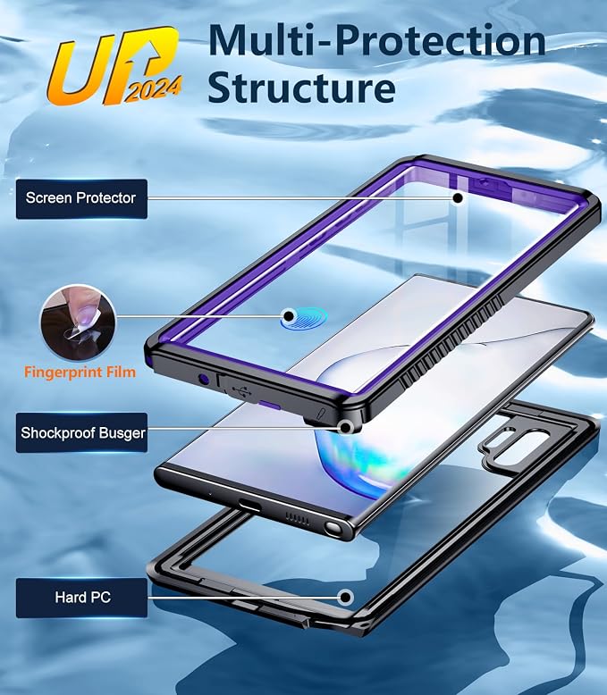 Temdan for Samsung Galaxy Note 10 Plus Case Waterproof, [Military-Grade Drop Protection] [IP68 Underwater] Full Body Heavy Duty Rugged Shock-Proof Case for Note 10 Plus 6.8''-Purple