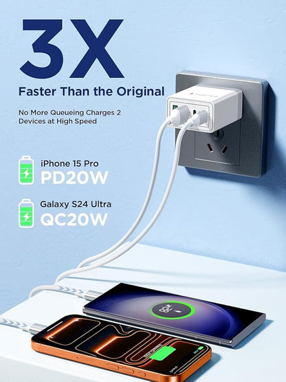 Aioneus USB C Charger Block, 40W Fast Charging Block Type C Charging Block 4-Port Dual Port PD+QC Wall Charger Head Cube for iPhone 17 16 15 14 13 12 11 Pro Max XS, iPad, Samsung Phone, Tablet