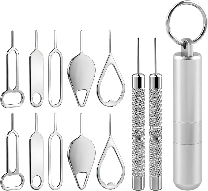 Alloy Steel SIM Card Tray Removal Tool with Cleaning Brush & Keyring, 2 in 1 EDC Portable Keychain Eject Pins Reset Needle Opener Cleaning Pen foriPhoneAirpodsiPadSamsungGalaxy