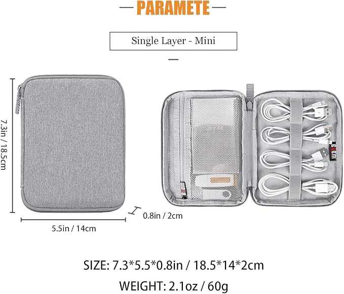 Electronics Organizer, Jelly Comb Electronic Accessories Case Portable Double Layer Cable Storage Bag for Cell Phone, Data Line, Power Bank, USB Flash Drive and More (Gray, Single Layer/Mini)