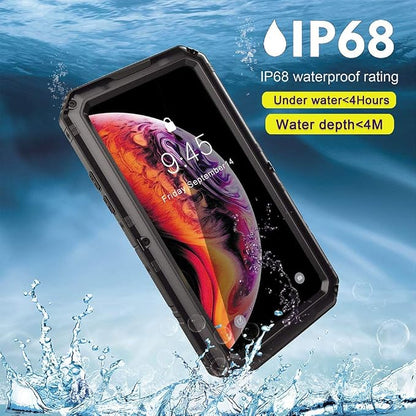 Beasyjoy for iPhone Xs Max Case Waterproof Metal Heavy Duty Strong Durable Cover Built-in Screen Full Body Protective Shockproof Tough Rugged Hybrid Military Grade Defender for Outdoor-Black