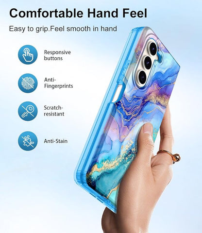 Btscase for Samsung Galaxy Z Fold 5 Case,Built in Front Screen Protector,Gold Glitter Marble Pattern Hard PC Slim Shockproof Full Body Drop Protective Case for Galaxy Z Fold 5 5G, Light Blue