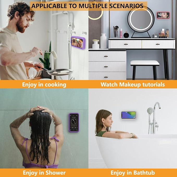 Waterproof Shower Phone Holder,360° Rotation Shower Phone Case, Angle Adjustable, Anti-Fog High Sensitivity,for Bathroom,Batheub, Kitchen Wall,Compatible with 4" - 6.8" Cell Phones