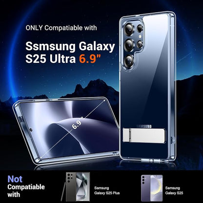 Temdan Designed for Samsung Galaxy S25 Ultra Case,[Built in Hidden Kickstand][Military Grade Drop Protection] [Never Yellowing] Slim Thin Phone Case for Galaxy S25 Ultra Case 6.9"- Crystal Clear