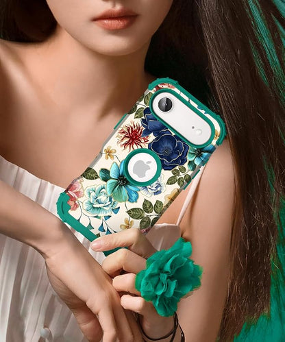 Hocase for iPhone Air Case 6.5", Heavy Duty Shockproof Protection Soft Silicone Rubber+Hard Plastic Bumpers Hybrid Protective Case for iPhone Air 2025 - Teal Flowers