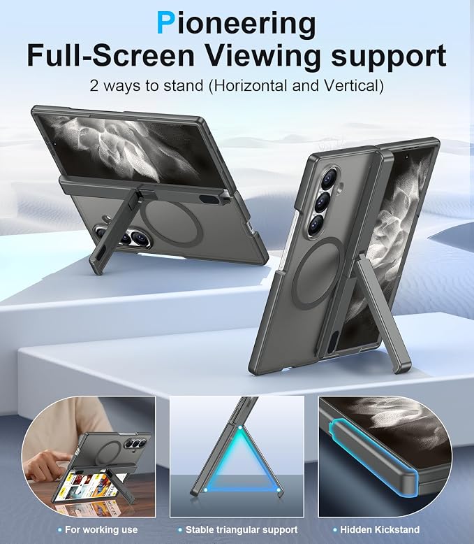 for Samsung Galaxy Z Fold 8 Ultra Case,[Compatible with MagSafe][Built-in HD Screen Protector & Kickstand][Hinge Protection] Translucent Matte Shockproof Phone Case for Z Fold 8 Ultra,Gray