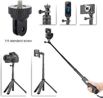 SOONSUN 3in1 Aluminum Waterproof Selfie Stick for GoPro Hero 13 12 11 10 9 8 7 6 5 4, Fusion, Max, Session, Insta360, AKASO, SJCAM, Osmo Action Camera - Extenbale Monopod Pole, Hand Grip, Tripod Stand
