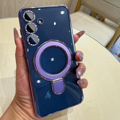 Magnetic Ring Case for Samsung Galaxy S25 Plus Case Kickstand Compatible with MagSafe Built-in Camera Lens Protector Shockproof Phone Case for Samsung S25Plus - Purple