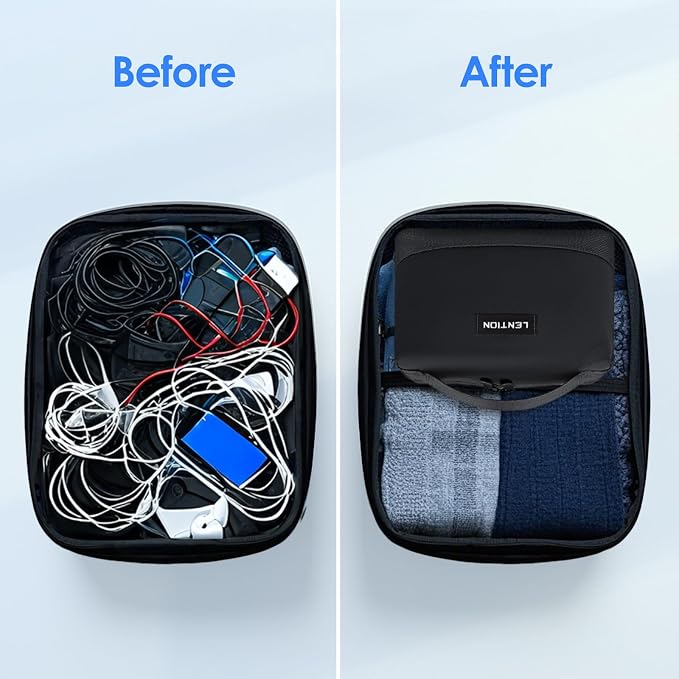 LENTION Premium Waterproof Electronics Organizer Travel Bag with Handle | Large Multi-Compartment Carry Case Fits Tablet, Chargers, Cables, Airpods & Hard Drives to Organize Small Tech Accessories