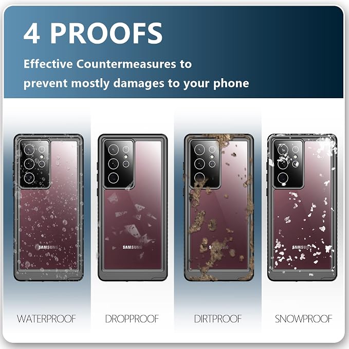 SPIDERCASE Designed for Samsung Galaxy S22 Ultra Case, Waterproof Built-in Screen Protector Full Protection Heavy Duty Shockproof Case, Purple/Clear
