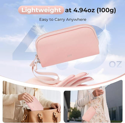 FYY Travel Cable Organizer - 8 Compartments, Lightweight, Water Repellent | With Wrist Strap, Portable Tech Pouch for Cord Charger, Travel and Business Trips Use, Soft Shell Nylon, Pink (Large)