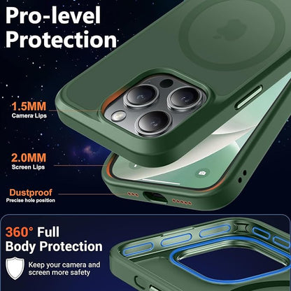 MOCCA Strong Magnetic for iPhone 14 Pro Case, [Compatible with Magsafe][13FT Military Drop Protection] Slim Translucent Matte Shockproof Case for iPhone 14 Pro Phone Case 6.1'', Midnight Green