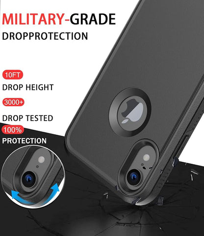 Diverbox for iPhone XR Case [Tempered Glass Screen Protector] [Shockproof] [Dropproof] Heavy Duty Protection Phone Case Cover for Apple iPhone XR (Black)