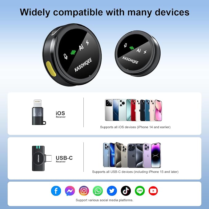 Wireless Lavalier Microphone for iPhone 16/15/14/13, iPad & Android, Magnetic Clip-on Mini Mic with Charging Case,30H Playtime Plug-Play Lapel Lavalier Mic for Vlog TikTok, AI Noise Reduction