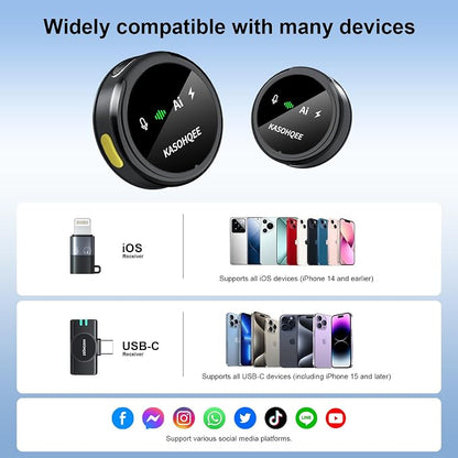 Wireless Lavalier Microphone for iPhone 16/15/14/13, iPad & Android, Magnetic Clip-on Mini Mic with Charging Case,30H Playtime Plug-Play Lapel Lavalier Mic for Vlog TikTok, AI Noise Reduction