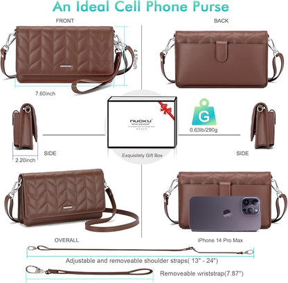 nuoku Women Small Crossbody Bag Cellphone Purse Wallet with RFID Card Slots 2 Straps Wristlet