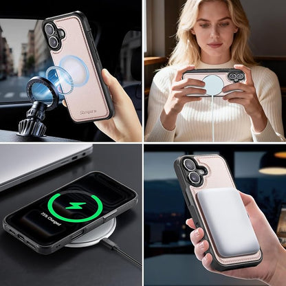 Strapurs for iPhone 16 Plus Detachable Wallet Case Compatible with Magsafe, RFID Blocking 9-Card Holder Zipper Wrist Strap Lanyard PU Leather Magnetic Phone Case for iPhone 16 Plus 6.7", Rose Gold