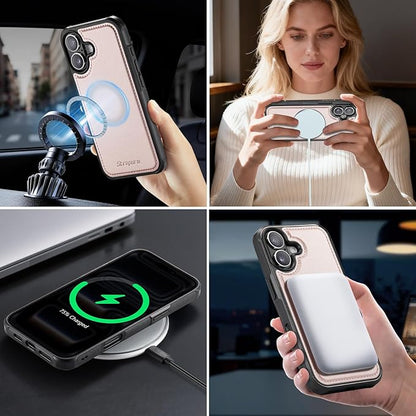 Strapurs for iPhone 17 Detachable Wallet Case Compatible with Magsafe for Women, RFID Blocking 9-Card Holder Zipper Wrist Strap Lanyard PU Leather Magnetic Phone Case for iPhone 17 6.3", Rose Gold