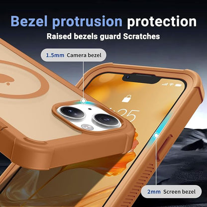jaroco Magnetic for iPhone 14 Case, [Compatible with MagSafe][Military Grade Drop Protection][Heavy Duty Protection][Non-Slip][Shockproof] 2-Layer Durable Bumper Phone Case 6.1''-Brown