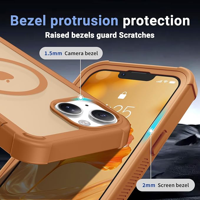 jaroco Magnetic for iPhone 13 Case, [Compatible with MagSafe][Military Grade Drop Protection][Heavy Duty Protection][Non-Slip][Shockproof] 2-Layer Durable Bumper Phone Case 6.1''-Brown