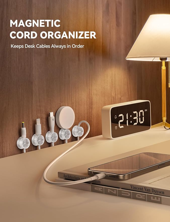 9 Pack Cable Management Cord Holder Organizer, JOYROOM Magnetic Cable Clips Adhesive Wire Keeper, Under Desk Cord Hider for Bedside Nightstand Table Desktop USB Wall Car Office Workspace Accessories