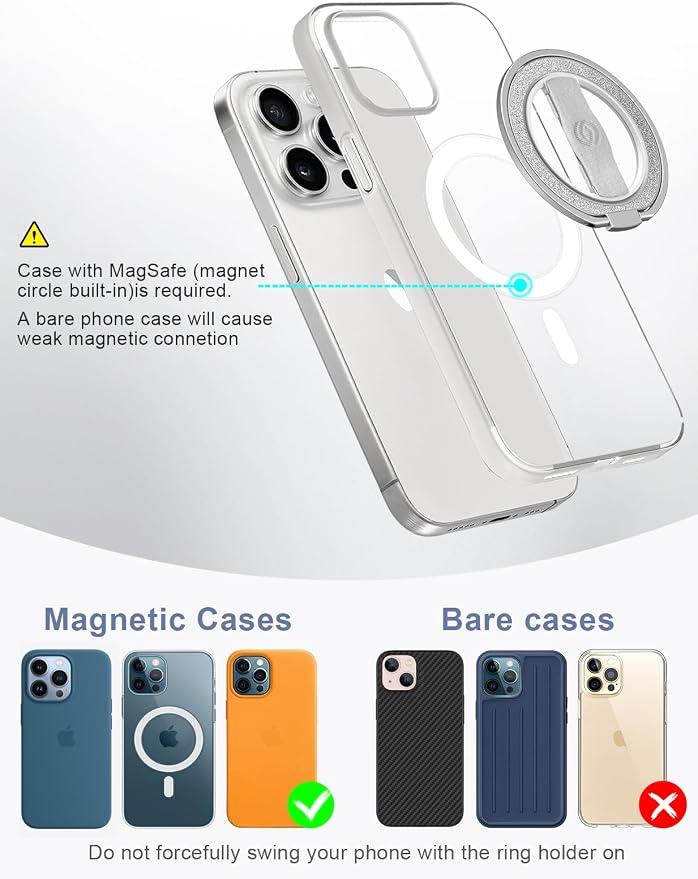 [Stylish Twinkle] EWA MagOne for Magsafe Phone Grip Kickstand [Replaceable Elastic Finger Loop], Mag Safe Ring Holder Stand, Magnetic Phone Accessories for iPhone 17,16,15,14,13,12-(Glitter Silver)