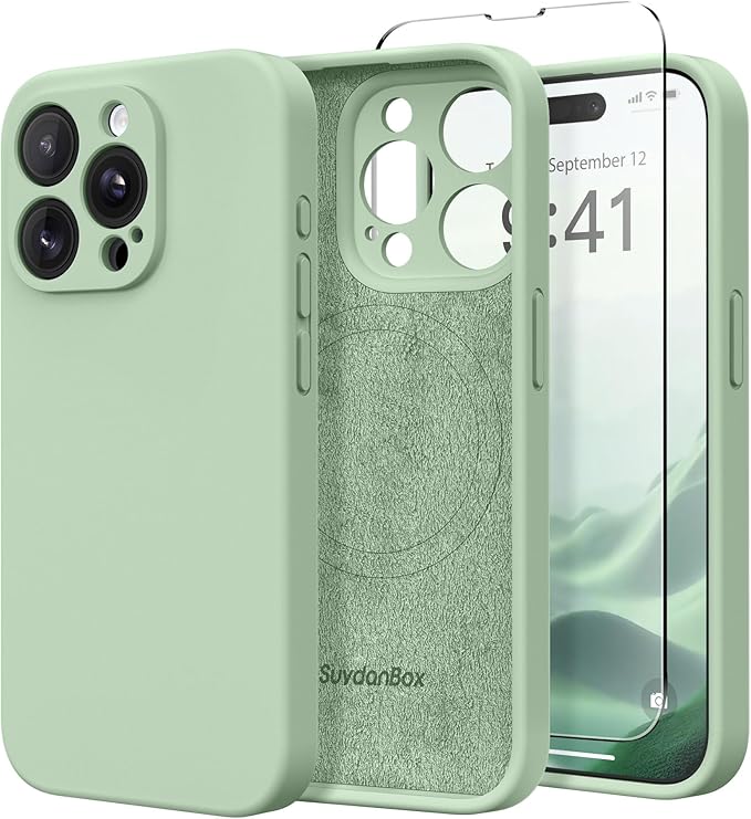 Magnetic for iPhone 14 Pro Case, Compatible with MagSafe, [Full Camera Protection][Screen Protector] Silicone Shockproof Protective Phone Case for iPhone 14 Pro 6.1", Light Cyan