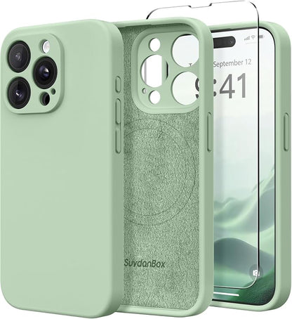 Magnetic for iPhone 14 Pro Max Case, Compatible with MagSafe, [Full Camera Protection][Screen Protector] Silicone Shockproof Protective Phone Case for iPhone 14 Pro Max 6.7", Light Cyan