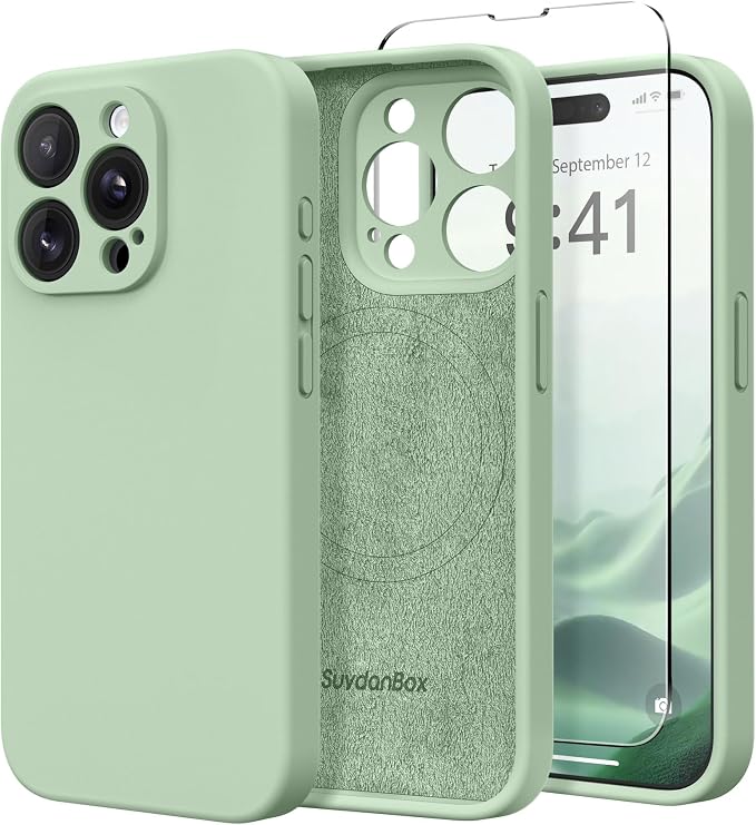 Magnetic for iPhone 13 Pro Max Case, Compatible with MagSafe, [Full Camera Protection][Screen Protector] Silicone Shockproof Protective Phone Case for iPhone 13 Pro Max 6.7", Light Cyan