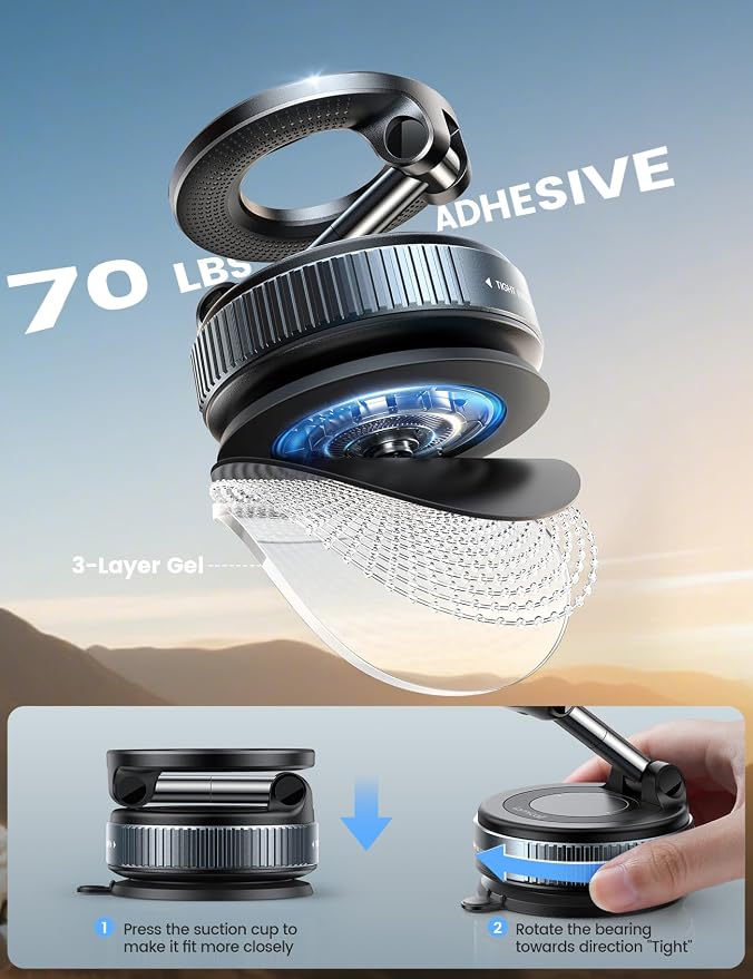 Lamicall Car Phone Holder - [70 LBS Strongest Suction] for Magsafe Car Mount, 360° Adjustable Suction Cup Phone Mount Dashboard Windshield Vacuum Magnetic Phone Holder for Car fit iPhone 17Pro Max Kit