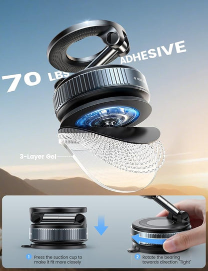 Lamicall Car Phone Holder - [70 LBS Strongest Suction] for Magsafe Car Mount, 360° Adjustable Suction Cup Phone Mount Dashboard Windshield Vacuum Magnetic Phone Holder for Car fit iPhone 17Pro Max Kit