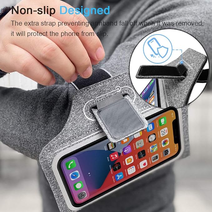 Armband for iPhone Pro Max 17 16 15 14 13 12 Plus, Air with Airpods Holder, Gym Workouts Running Phone Arm Band (Grey)