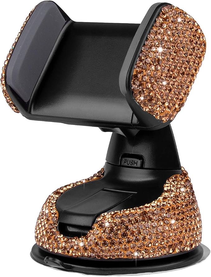 eing Car Phone Mount Cell Phone Holder with One More Air Vent Base,Bling Crystal Universal Phone Mount Holder Cradle for Dashboard,Windshield and Air Vent,Gold
