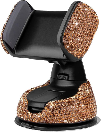 eing Car Phone Mount Cell Phone Holder with One More Air Vent Base,Bling Crystal Universal Phone Mount Holder Cradle for Dashboard,Windshield and Air Vent,Gold
