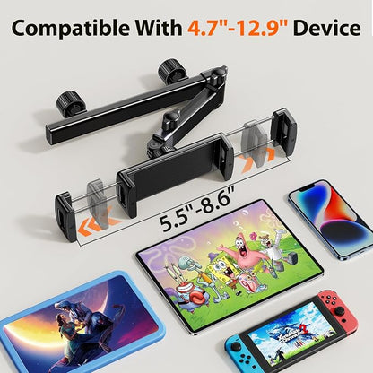 OATSBASF Car Tablet Headrest Holder - Stretchable Mount Backseat Fit iPad Mount Super Stable for Kids & Thick Cases - Road Trip Essentials Fit 4-12.9" Devices