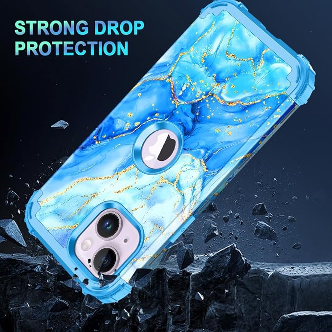 Casetego for iPhone 13 Case,iPhone 14 Case,Three Layer Heavy Duty Sturdy Shockproof Protection Full Rugged Hard PC+Soft TPU Bumper Protective Girls Case for Apple iPhone 13/14 6.1 inch,Sky Blue