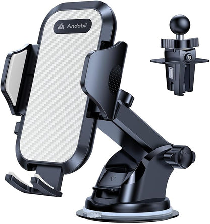 andobil Car Phone Holder Mount (Bumpy Roads Friendly) Military-Grade Phone Holders for Your Car Dashboard Windshield Air Vent Cell Phone Car Mount for iPhone 16 Pro Max 15 14 13, Samsung Silver