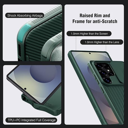 Nillkin for Samsung Galaxy S25 Ultra Case with Camera Cover, [Lens Protection] Mil-Grade Shockproof Protective Bumper Hard Cover Slim Phone Case for Galaxy S25 Ultra Cases 6.9'' Green